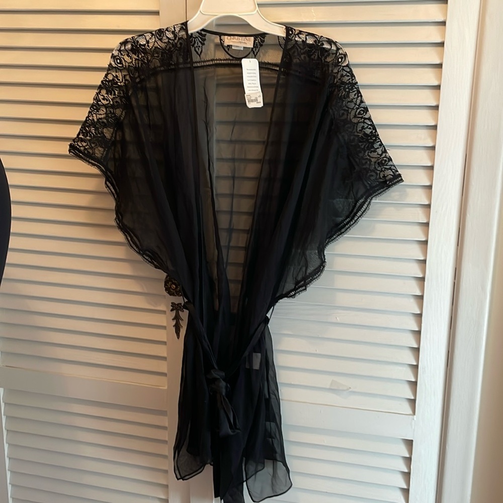 NWT Christine lingerie cover silk lace satin belt  O/S diva cover side open slit